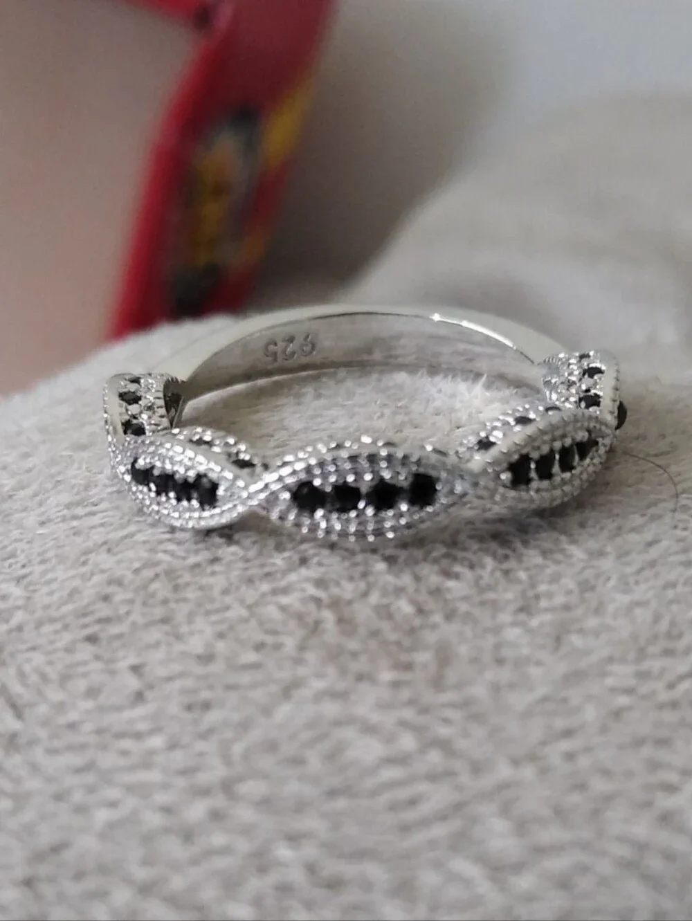 10k White Gold Over Silver 2 PC Onyx Solitaire W/Accents Eternity Ring Set Sz 10